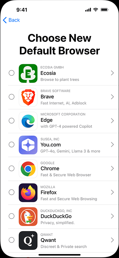 Apple révolutionne iOS 18 en Europe : Plus de liberté pour les applications et navigateurs 54 screen browser choice 2
