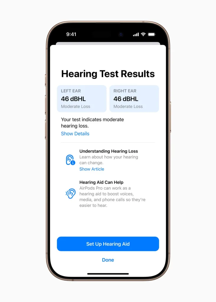 AirPods Pro 2 : Apple transforme vos écouteurs en aide auditive de qualité 53 Apple health Hearing Test result