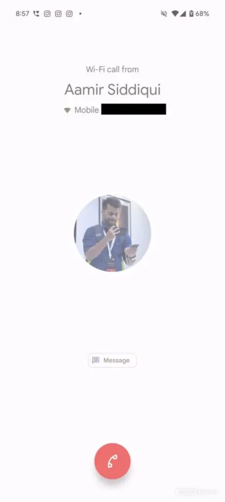 Google Phone app Current incomin 2