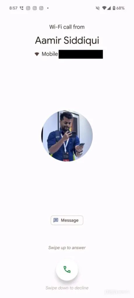 Google Phone app Current incomin