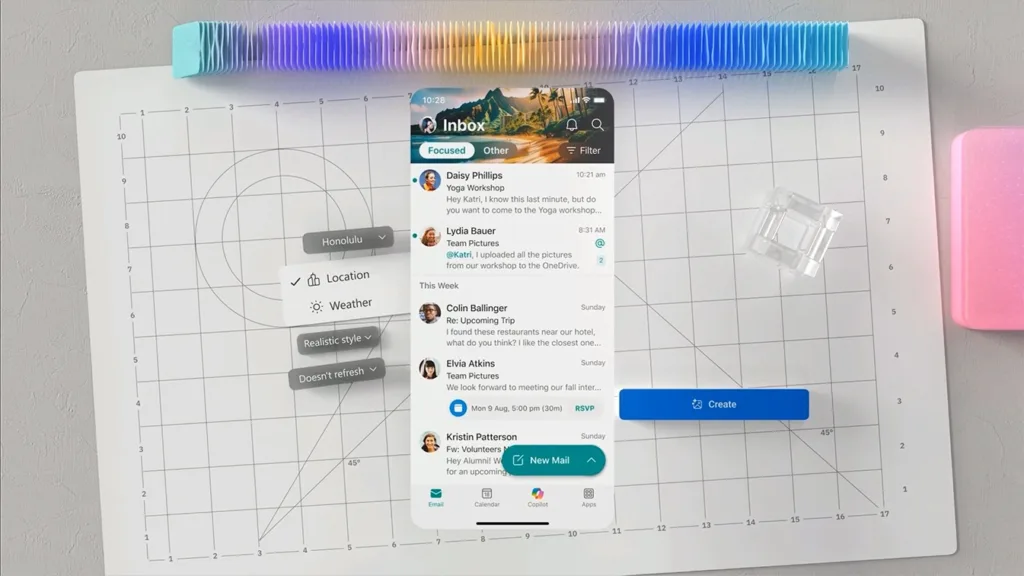 Outlook : Des thèmes générés par l'IA pour une interface personnalisée 57 11 honolulu mobile relaistic V2