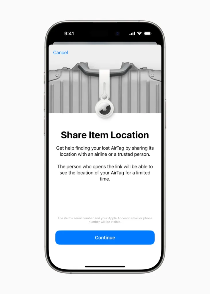 iOS 18.2 : Retrouver vos bagages égarés avec la nouvelle fonctionnalité du AirTag 46 Apple Share Item Location Find My AirTag inline.jpg.large 2x 1