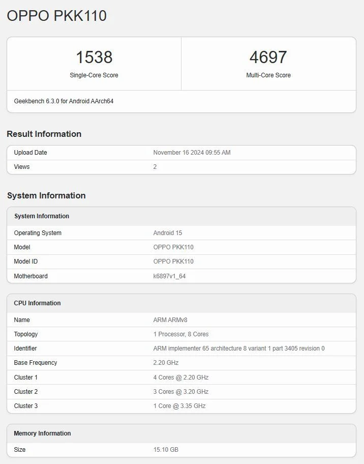 OPPO Reno 13 et 13 Pro : Performances boostées avec le Dimensity 8350 et design élégant 52 Oppo Reno 13 Pro Geekbench 1