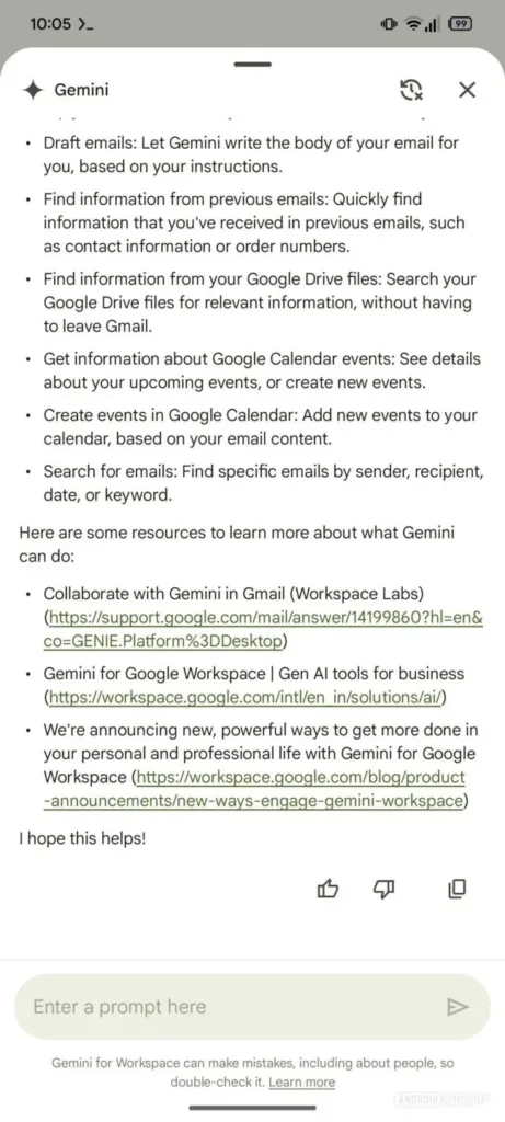 Gmail : Gemini s’améliore avec un bouton « Insérer » pour les réponses générées 79 Gemini panel in Gmail without in