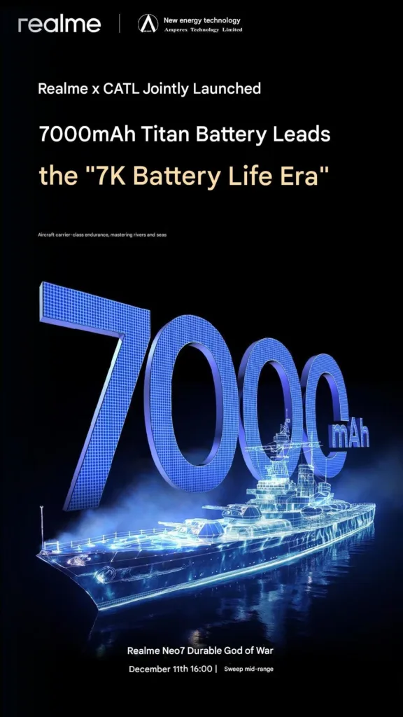realme Neo 7 : Design compact, charge rapide 80 W et caméra de 50 mégapixels attendu le 11 décembre 44 realme Neo 7 battery teaser