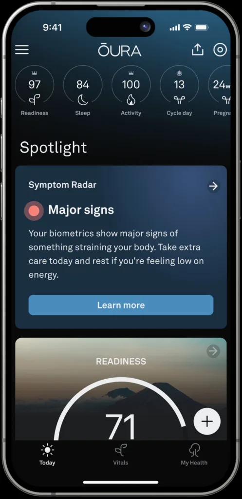 Oura : « Symptom Radar » analyse vos biométries pour prévenir les maladies 63 symptom radar app 1