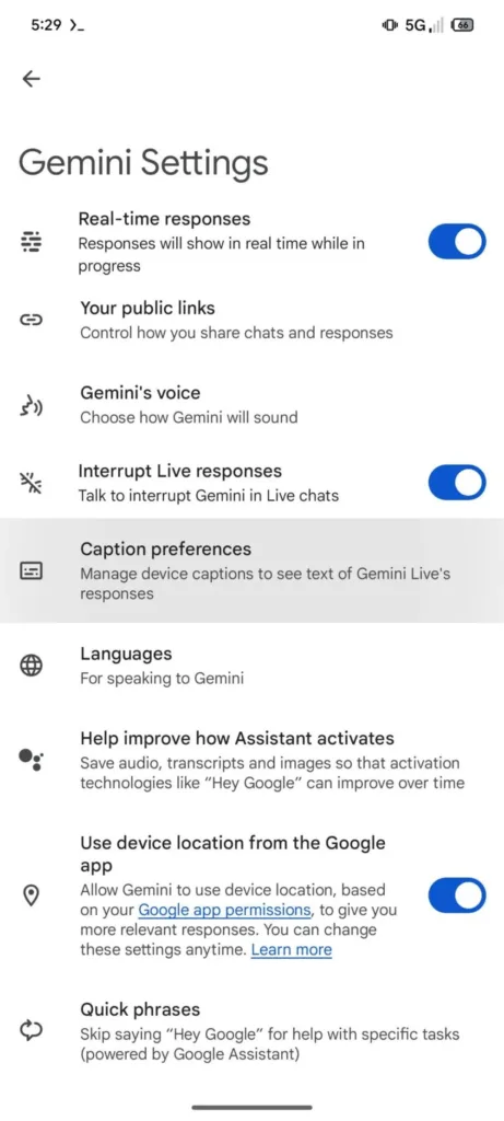 Gemini Live caption button 3 sca