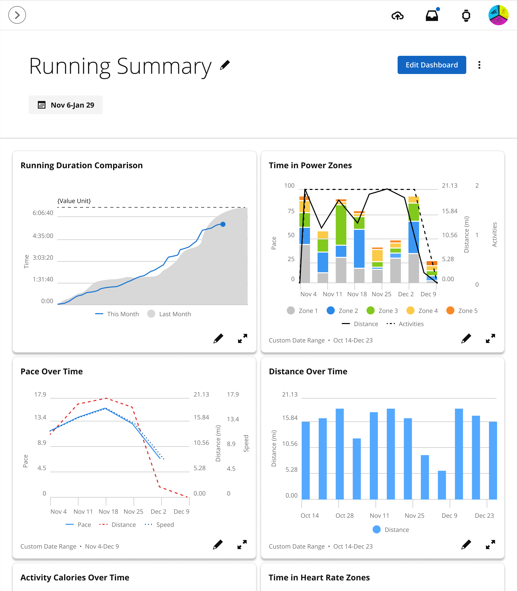 Garmin Connect SS Running Dashboard