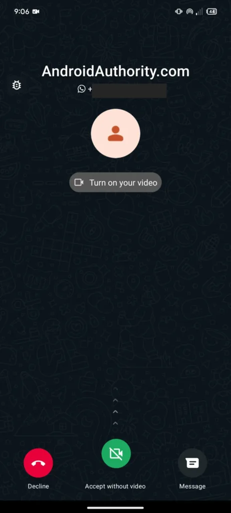 WhatsApp video call accept witho