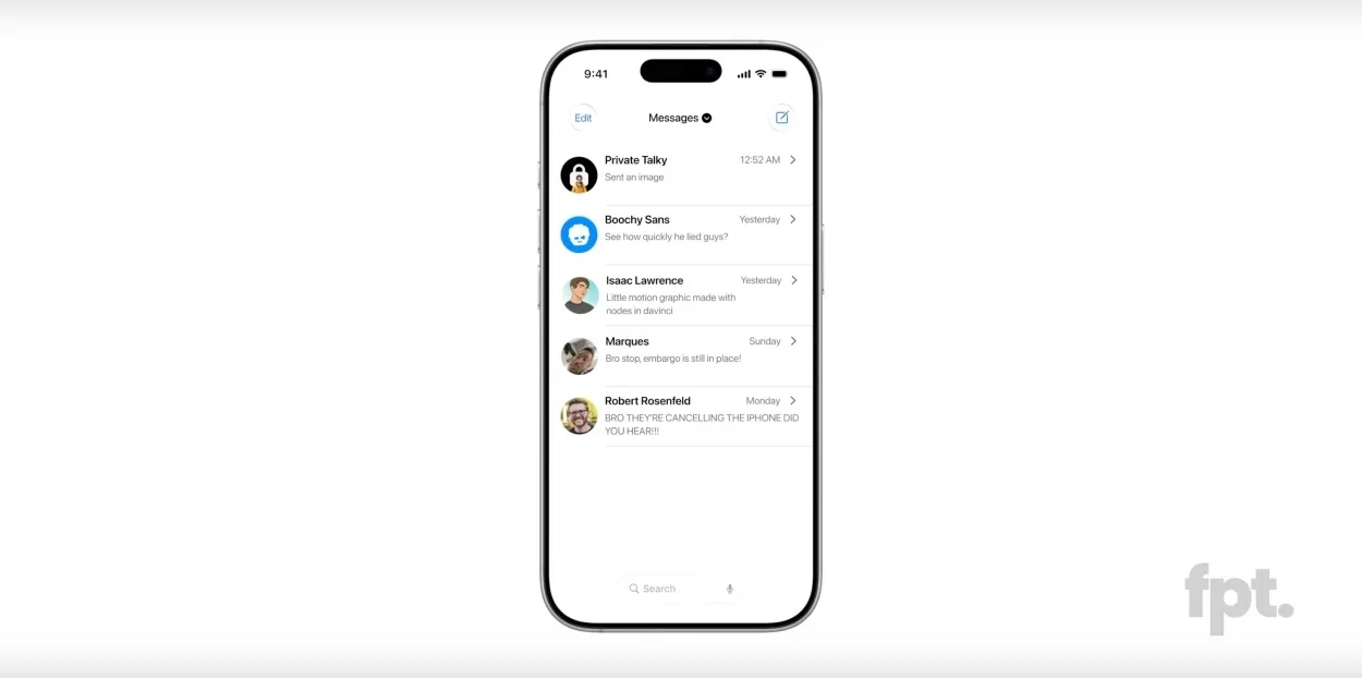 Messages app search bar iOS 19