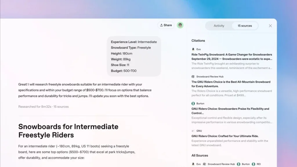 deep research sidebar