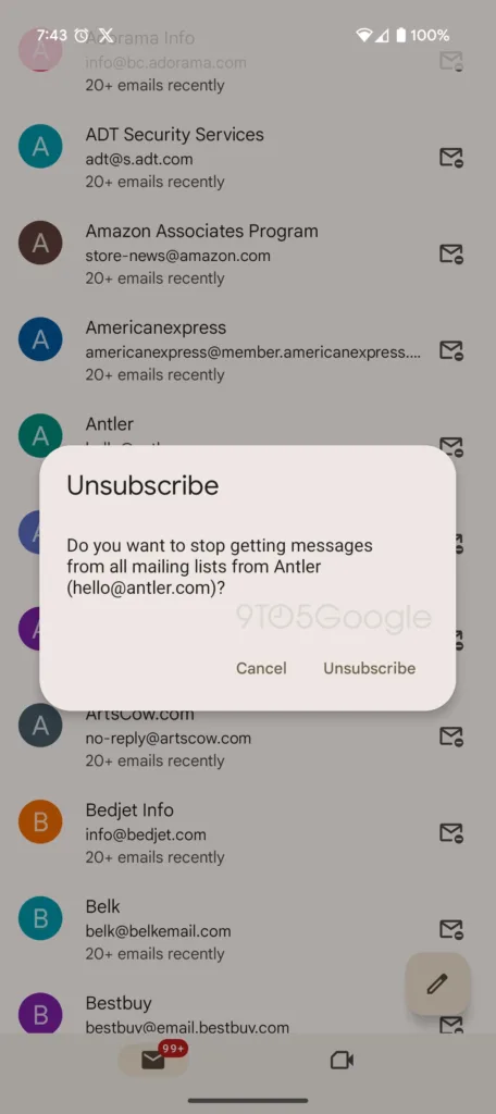 gmail manage subscriptions andro