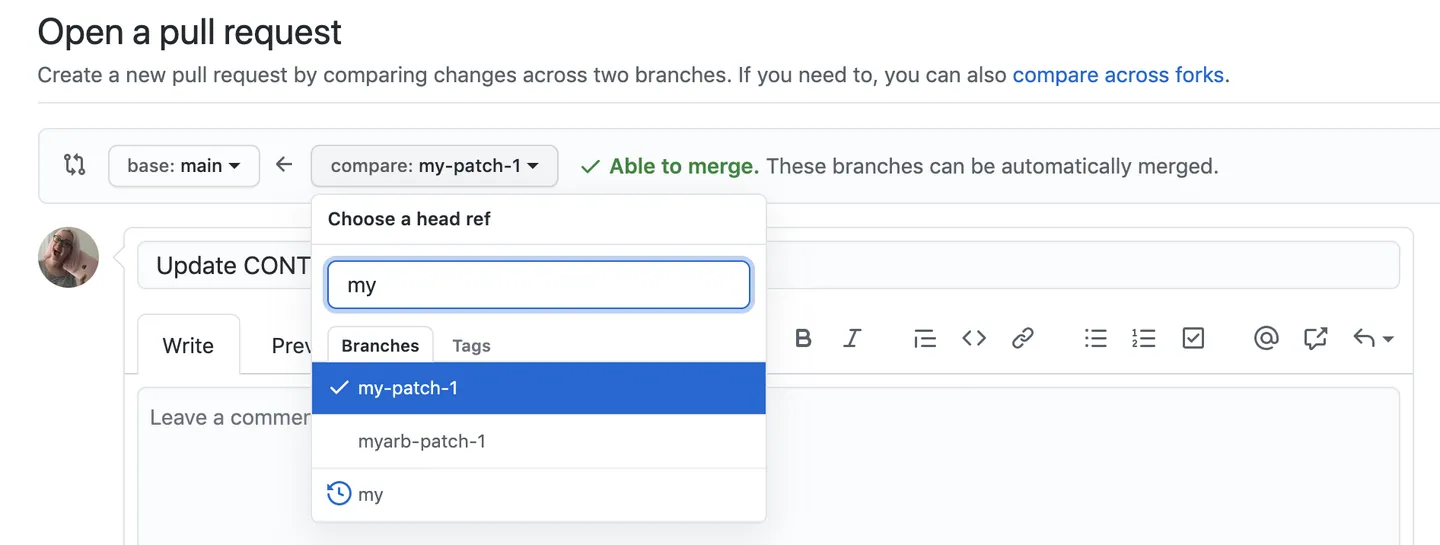 pull request review edit branch