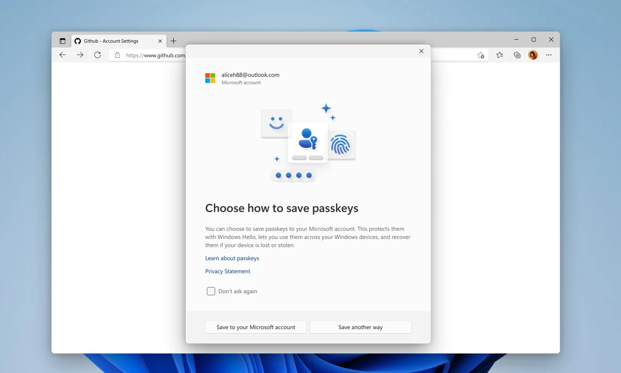 Latest update Windows Authenticate Blog Choose passkey e1746161435798
