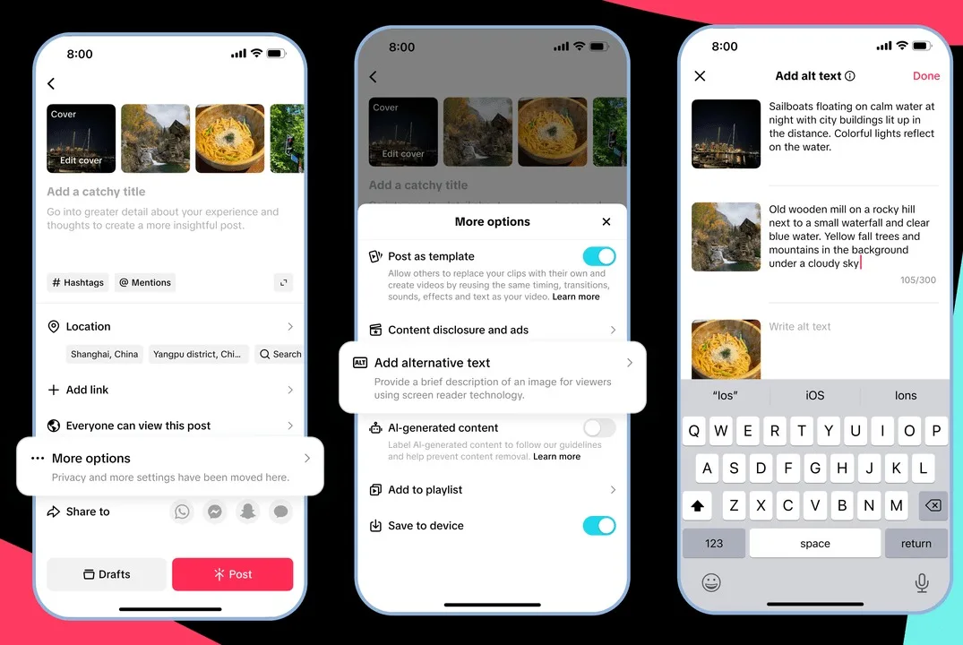 Enfin un TikTok accessible : ALT text auto, contraste renforcé...