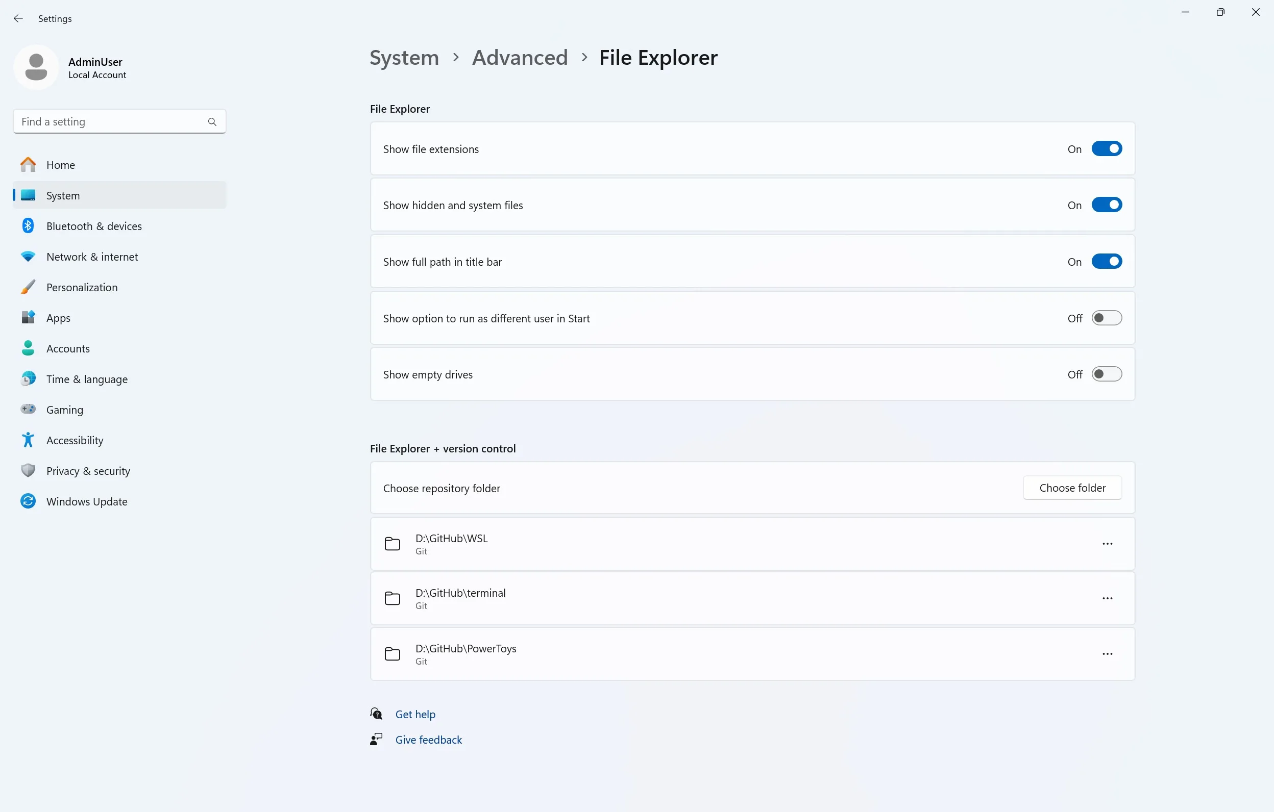 advanced settings