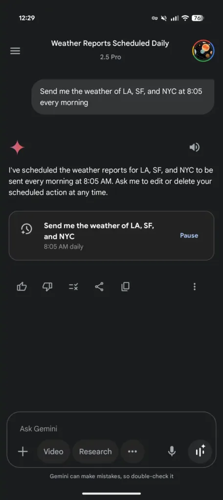 Gemini : Google lance les actions programmées pour automatiser vos tâches 55 Gemini app Scheduled Actions 1