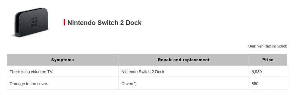 Switch 2 repair costs 2