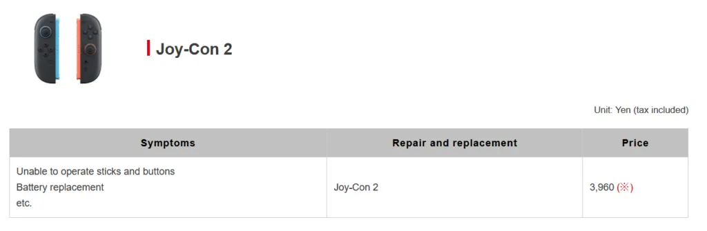 Switch 2 repair costs 3