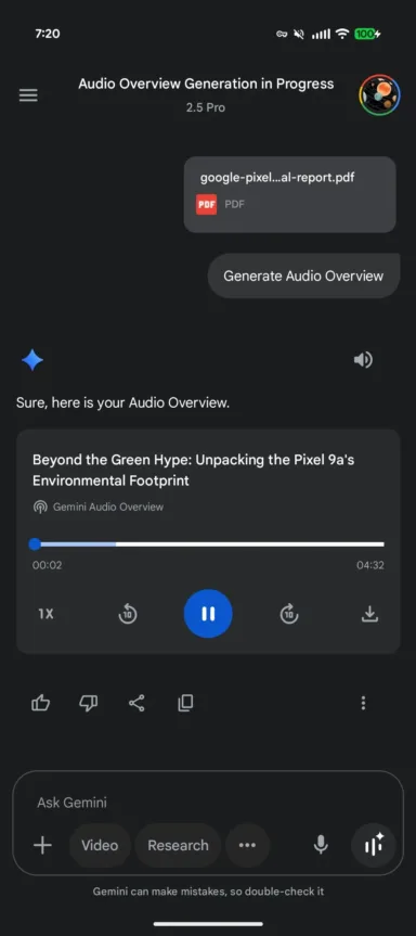 Gemini Audio Overviews player 1