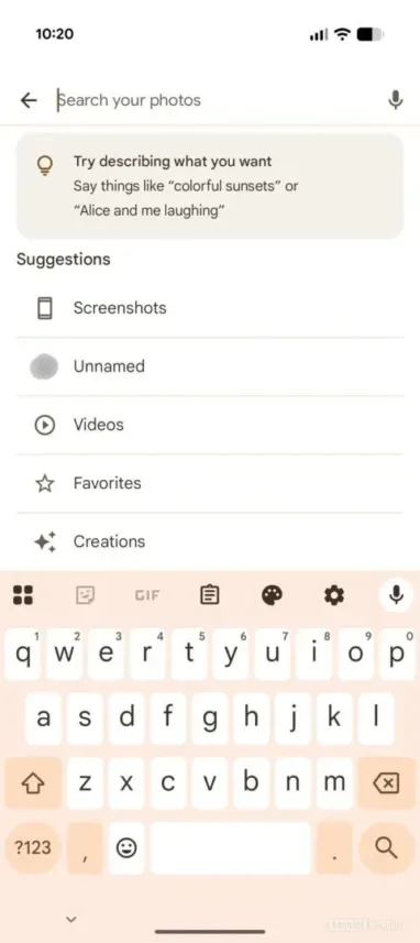 Google Photos Current search UI