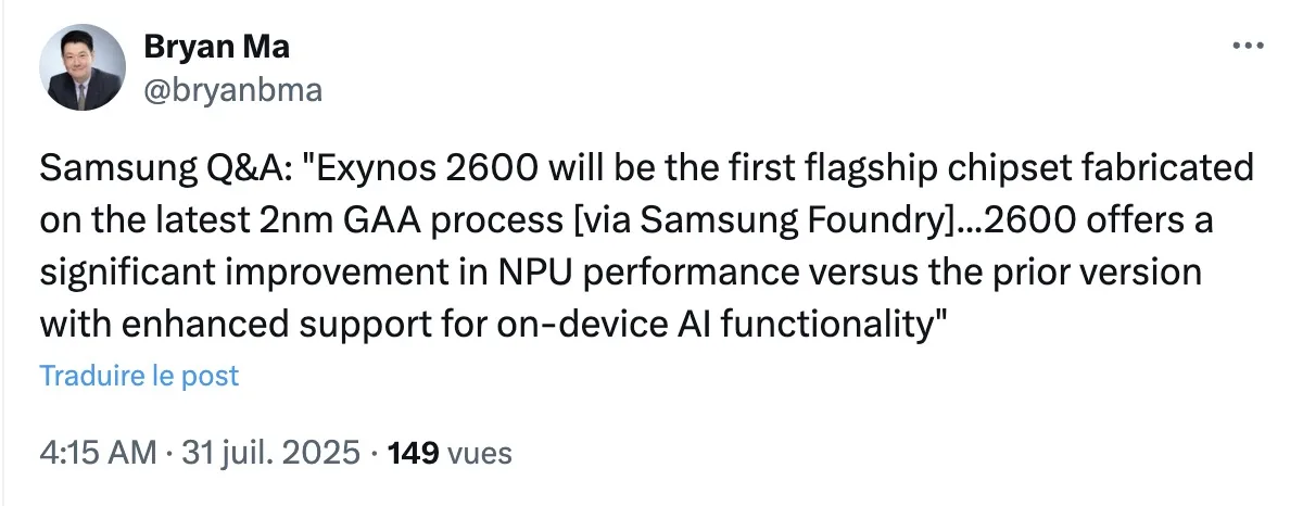 Exynos 2600 : Samsung prêt à révolutionner la course aux puces 2 nm avec le Galaxy S26 50 Screen 2025 07 31 at 12.24.42