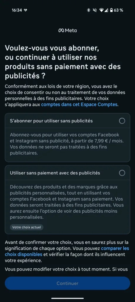 Meta impose un choix aux utilisateurs en Europe : payer ou être suivi 40 Screenshot 20250723 163410