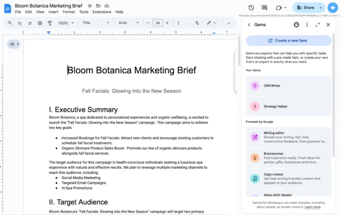 Google intègre les Gems Gemini dans Gmail, Docs et Sheets
