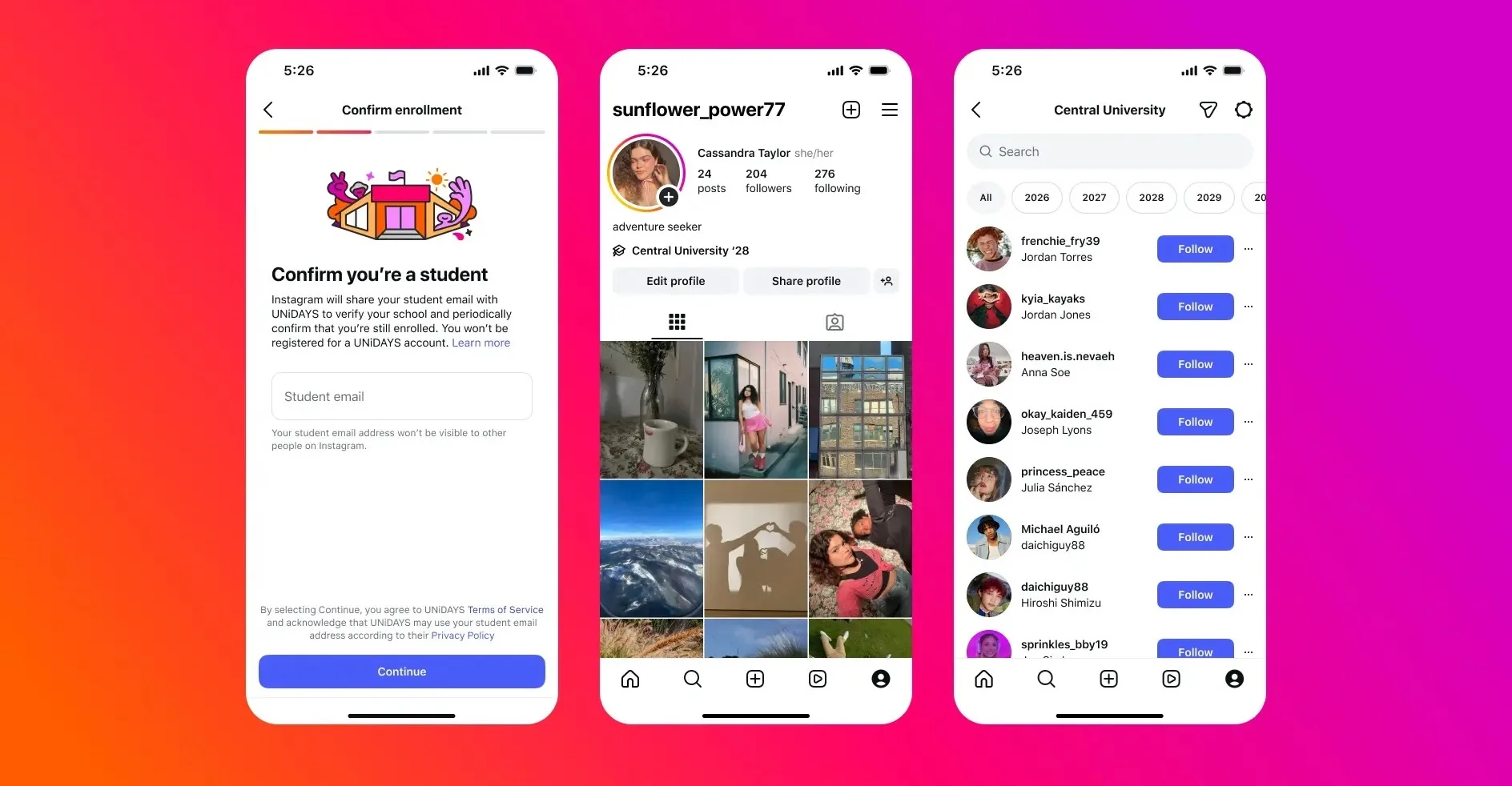 Instagram ajoute une bannière universitaire pour connecter les étudiants entre eux