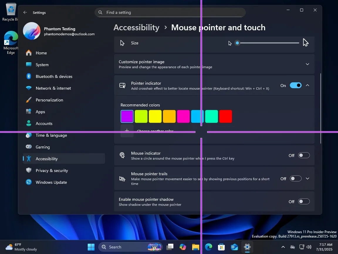 Windows 11 teste une croix de repérage pour mieux suivre le curseur de souris