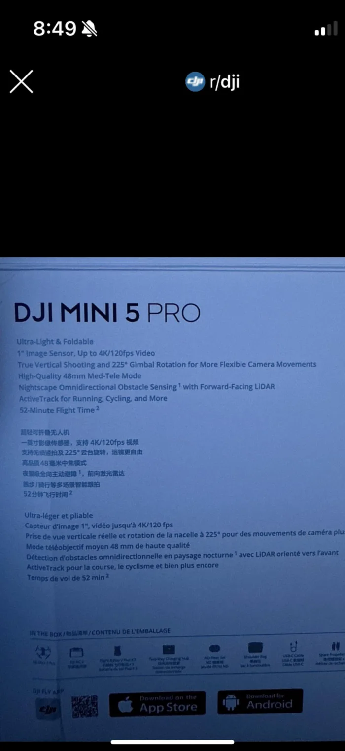 DJI Mini 5 Pro : fuite de la boîte, capteur 1 pouce et autonomie 52 minutes confirmés 50 7ni7jbela7mf1