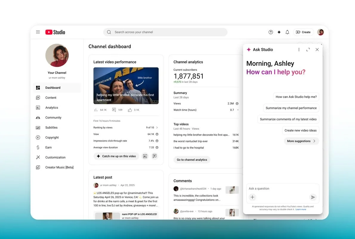 YouTube lance Ask Studio et de nouveaux outils IA pour aider les créateurs à optimiser leurs vidéos