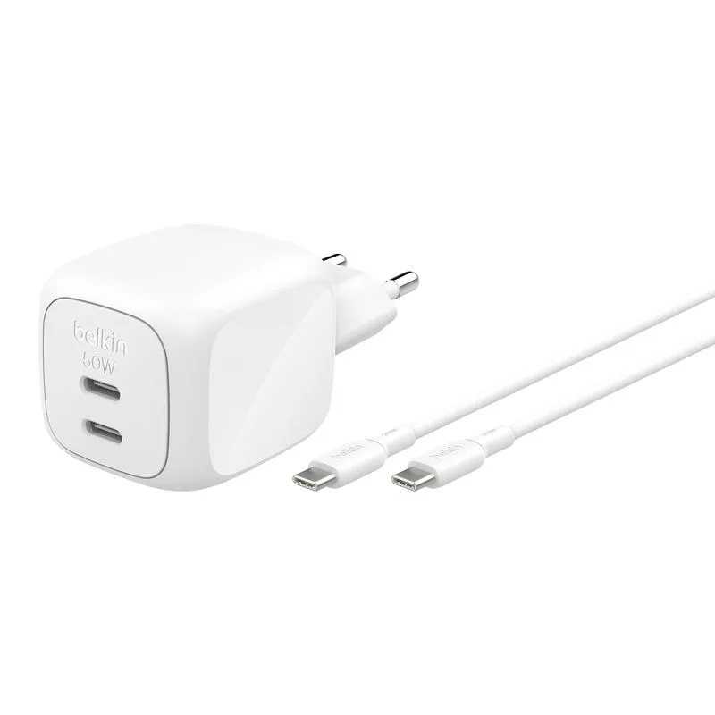 Belkin UltraCharge : chargeur sans fil Qi2.2 avec un anneau rabattable intégré 42 BoostCharge Pro Dual USB C GaN WallCharger 50W EU