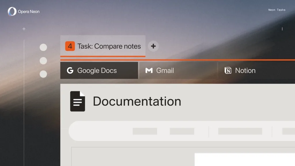 Opera Neon : Le nouveau navigateur IA qui agit vraiment à votre place, la fin de la navigation manuelle ? 40 Opera Neon Tasks bar zoomed in 1