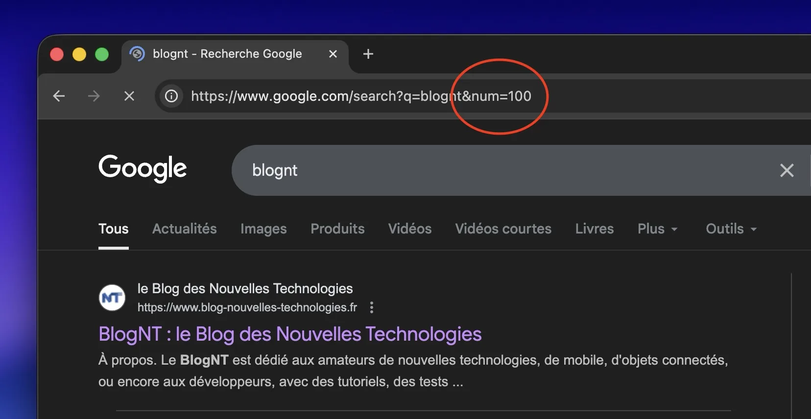 Google Search: The Hack 'num=100' to Display 100 Results Disappears Screenshot of Google Search Results