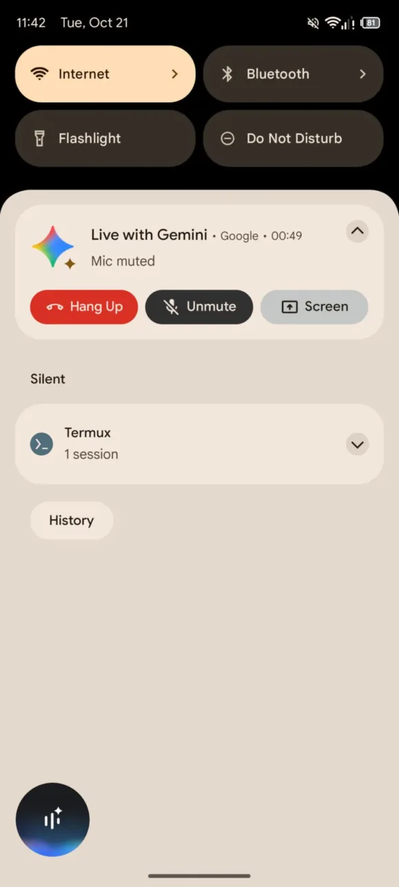 Gemini Live mute button on in notifications AssembleDebug scaled 1000w 2222h.jpg