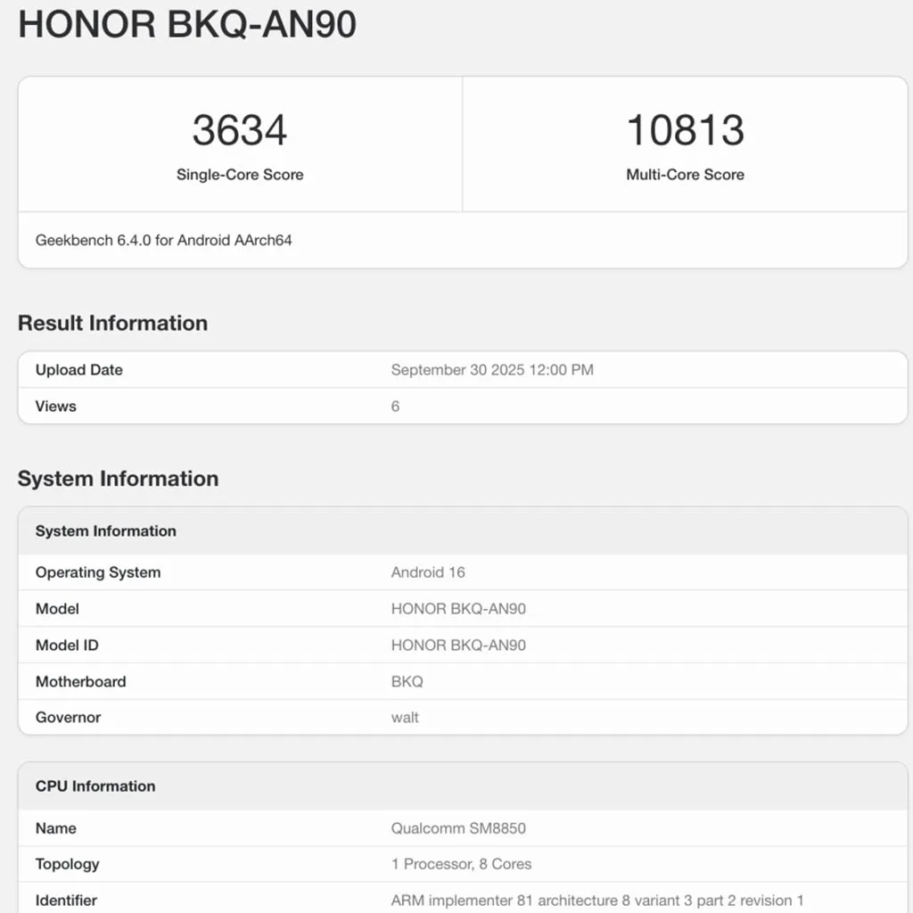 Honor Magic 8 Pro: International Version Appears on Geekbench with Snapdragon 8 Elite Gen 5 50 Honor Geekbench