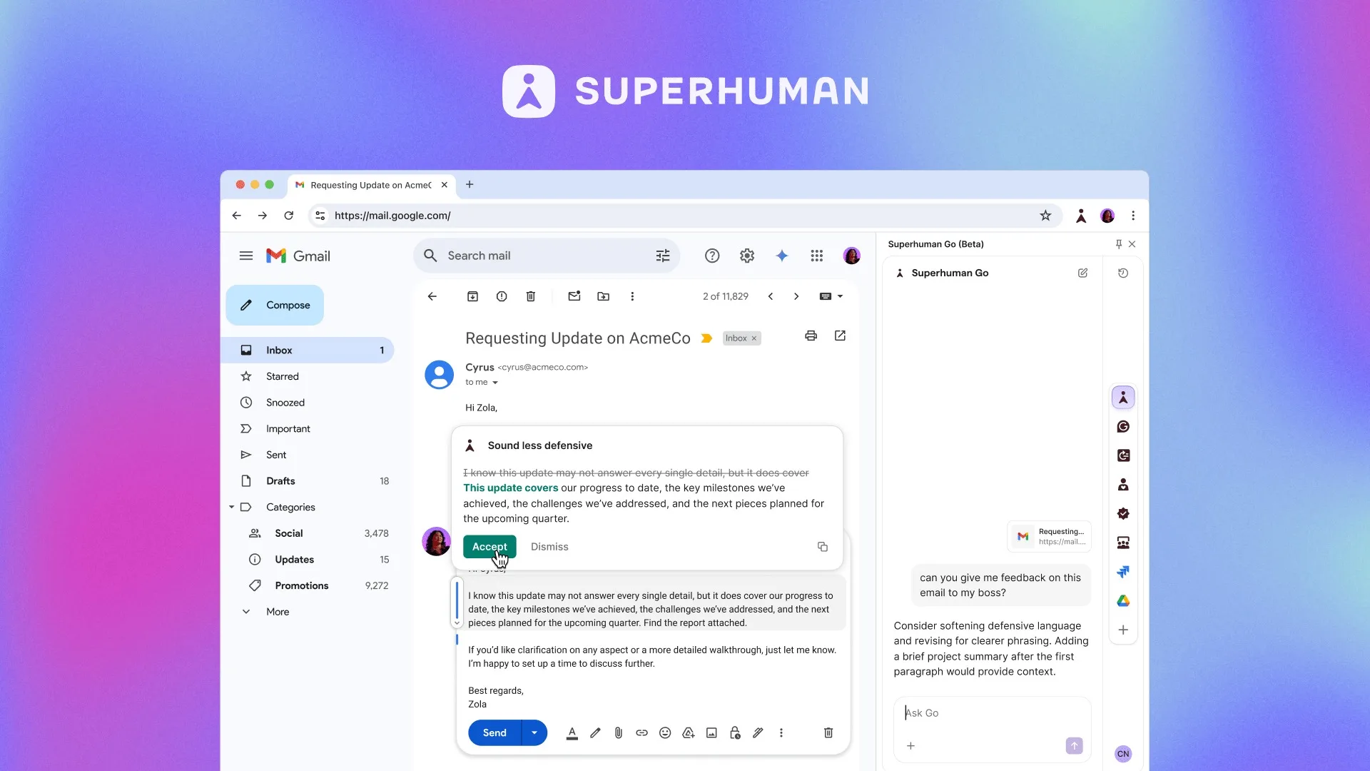 Grammarly changes its name to become Superhuman and launches the Go assistant 50 Static Superhuman Go 2