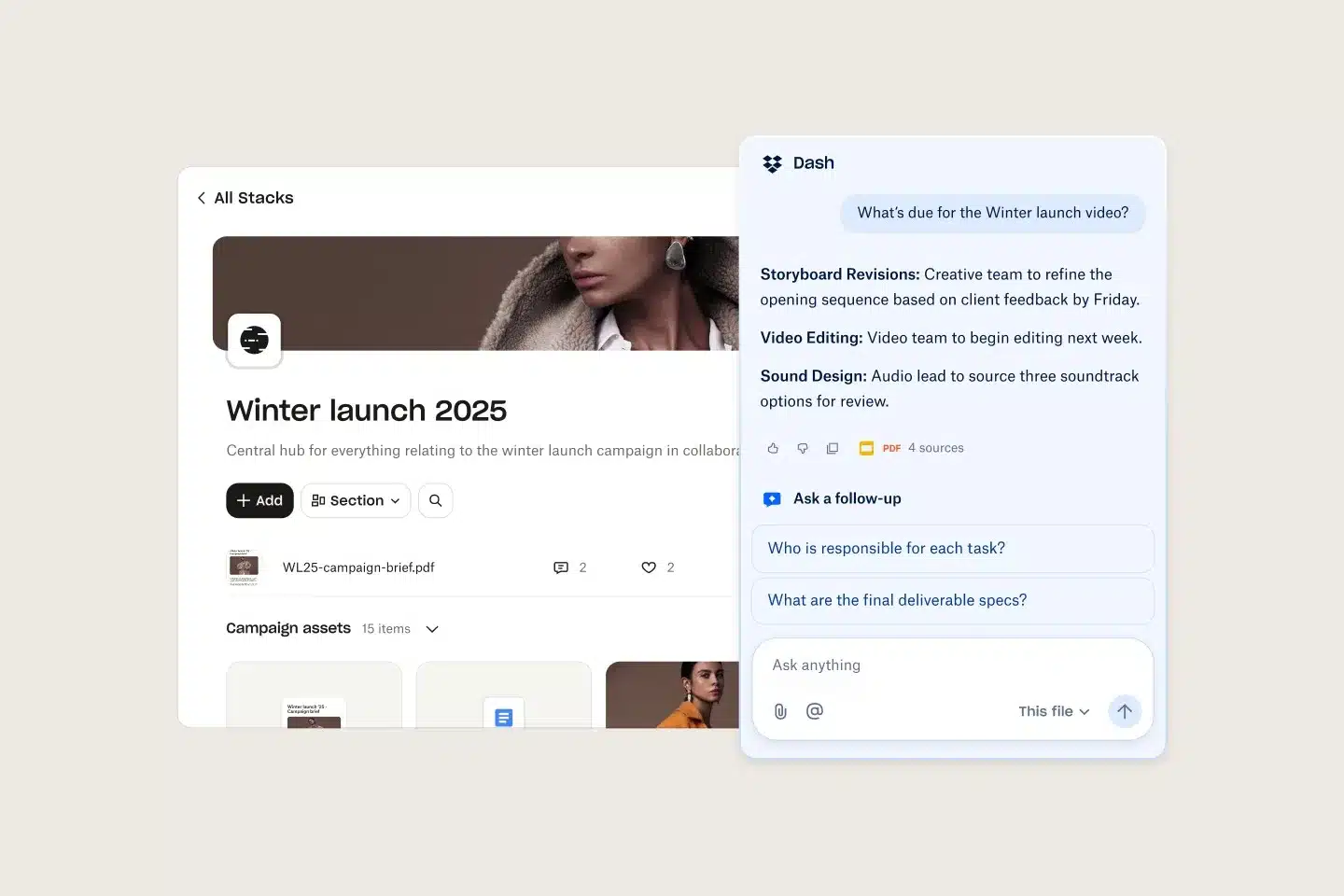 Dropbox intègre son IA Dash directement dans son application principale 51 dash bridge welcome email 2025 u