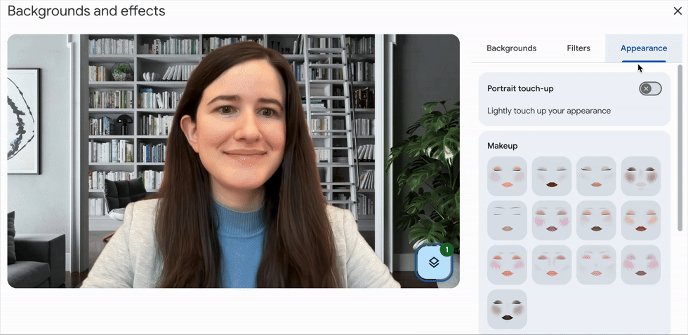 Google Meet introduces virtual makeup powered by AI: 12 looks for your video conferences 50 makeup in Google meet example 1 1