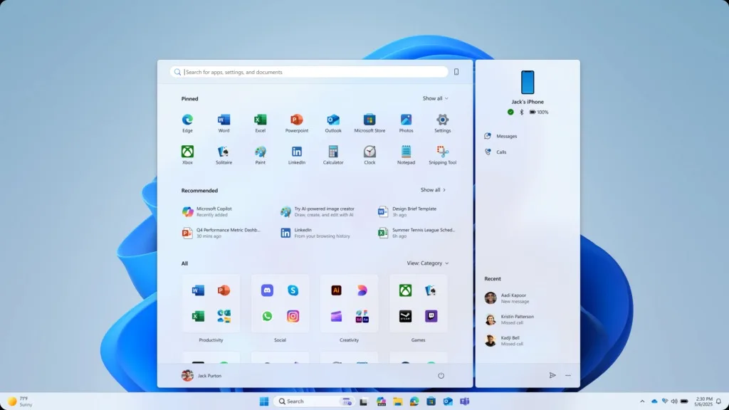 Windows 11 teste un tout nouveau menu Démarrer, plus grand et plus intuitif
