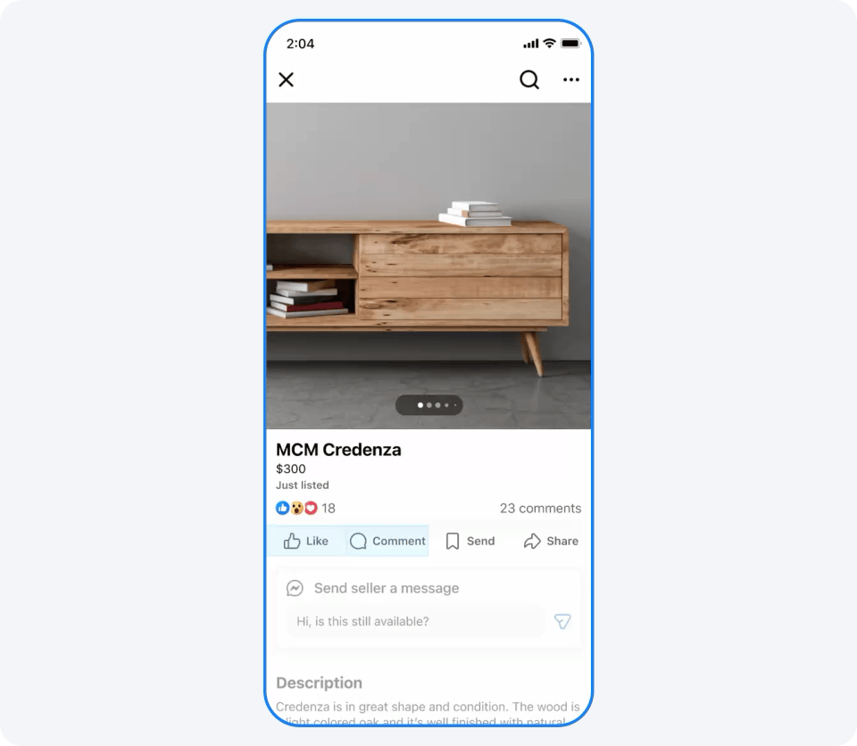 Facebook Marketplace Gets a Makeover and Becomes Social Comments Reactions Carousel