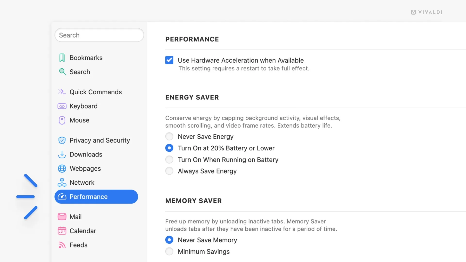 Vivaldi 7.7: intelligent and complete tab synchronization 52 7.7 desktop performance settings
