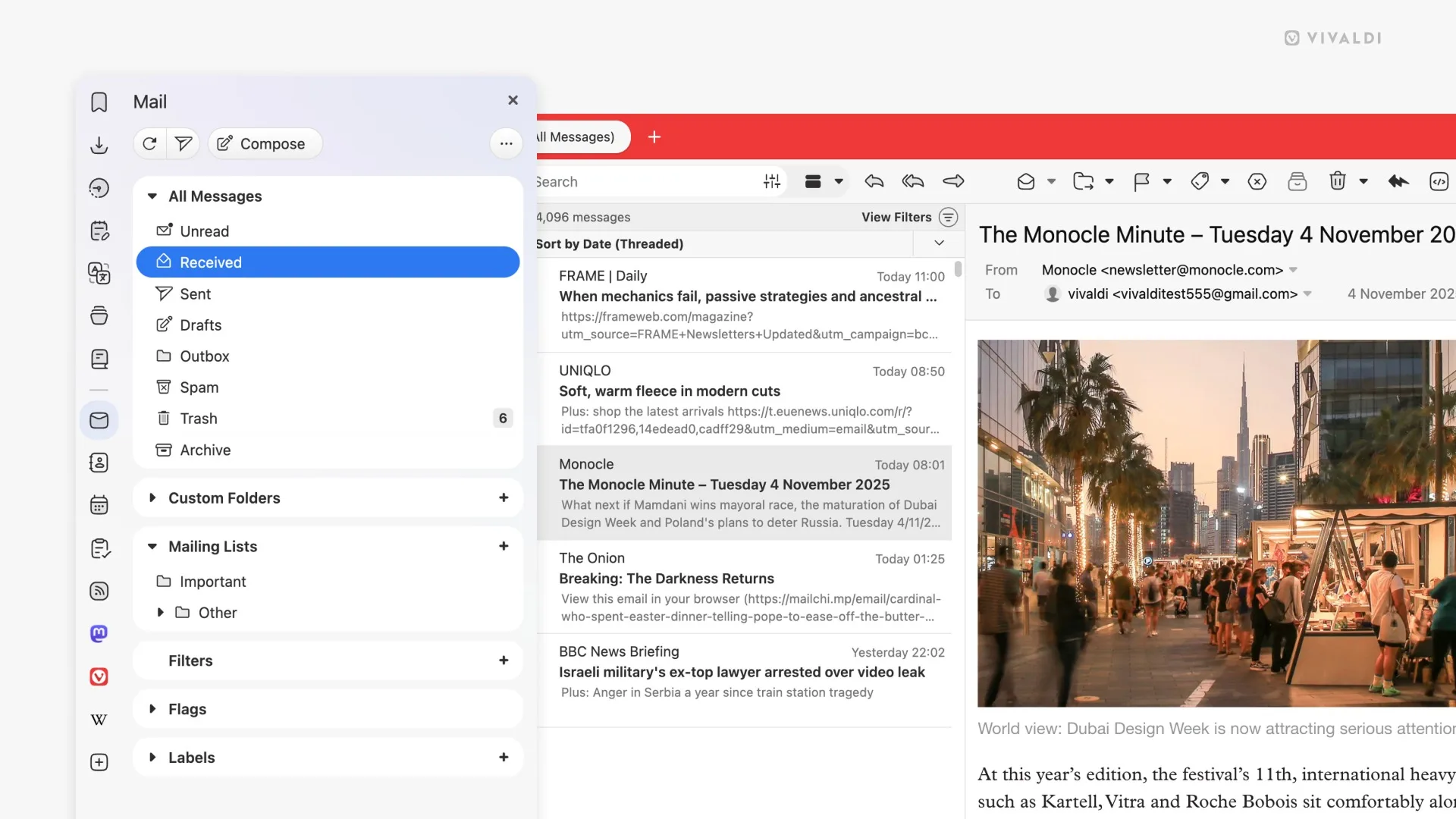 Vivaldi 7.7: intelligent and complete tab synchronization 53 7.7 desktop refresh to mail pane