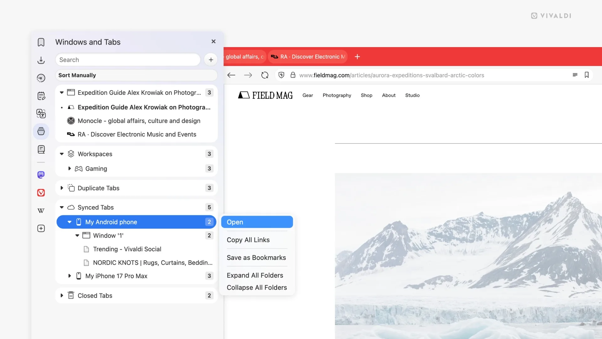 Vivaldi 7.7: intelligent and complete tab synchronization 50 7.7 desktop windows from windows
