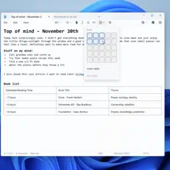 Bloc-notes (Notepad) ajoute les tableaux et perd son âme minimaliste