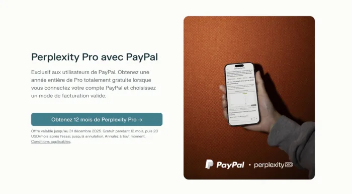 Perplexity Pro gratuit pendant 1 an : voici comment profiter de l’offre PayPal (200 € d’économie)