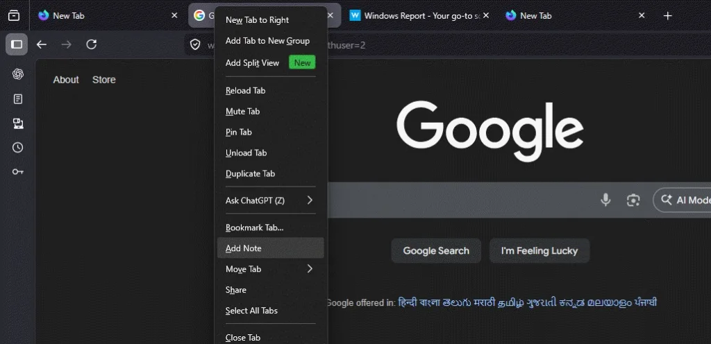 Firefox add note tab context men