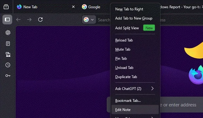 Firefox edit note tab option 1
