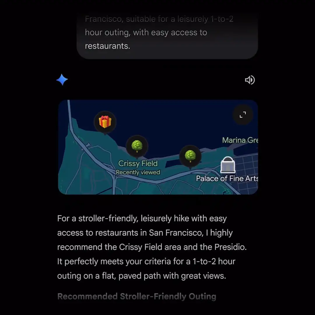 Gemini + Google Maps : les réponses deviennent plus visuelles avec la carte en priorité 48 Gemini app Google Maps update 1